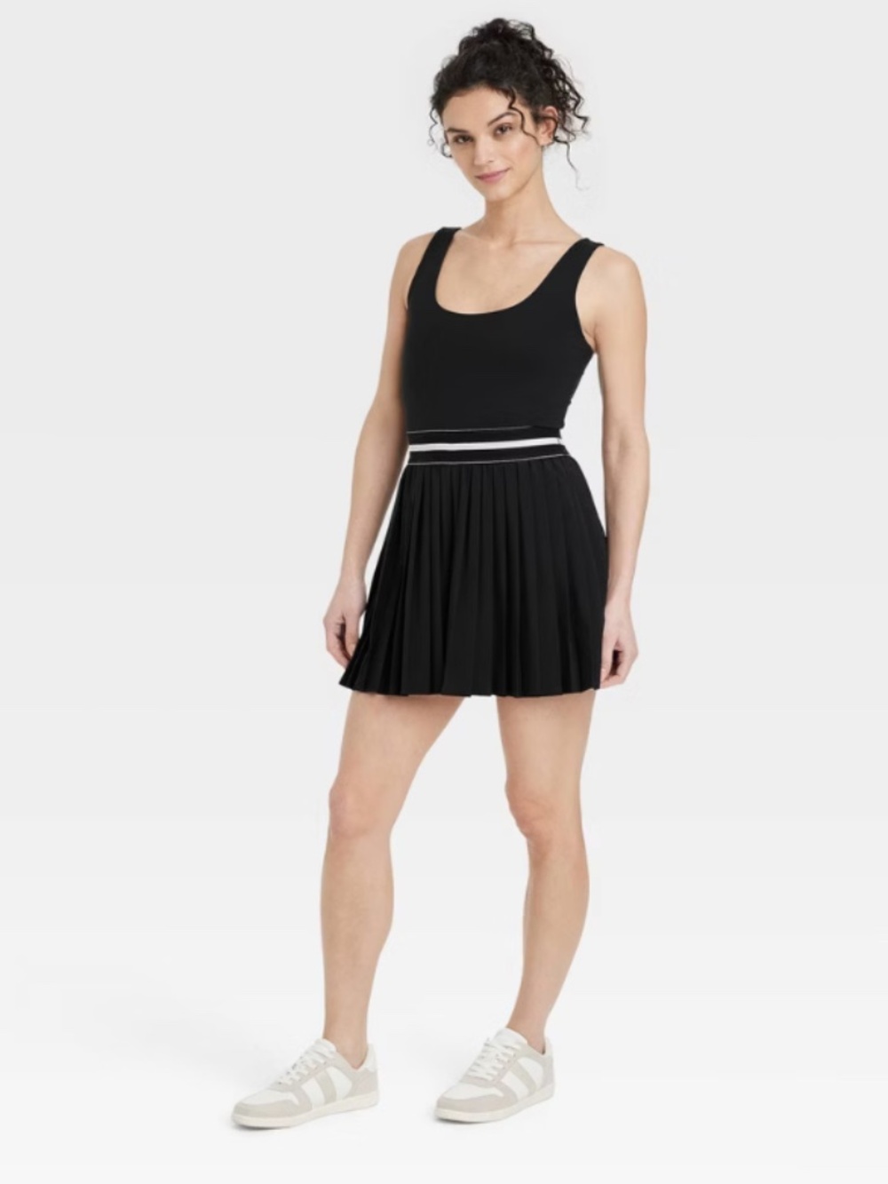 All In Motion Tennis Dress Black and White Accordion Skirt Built in Shorts Sz L